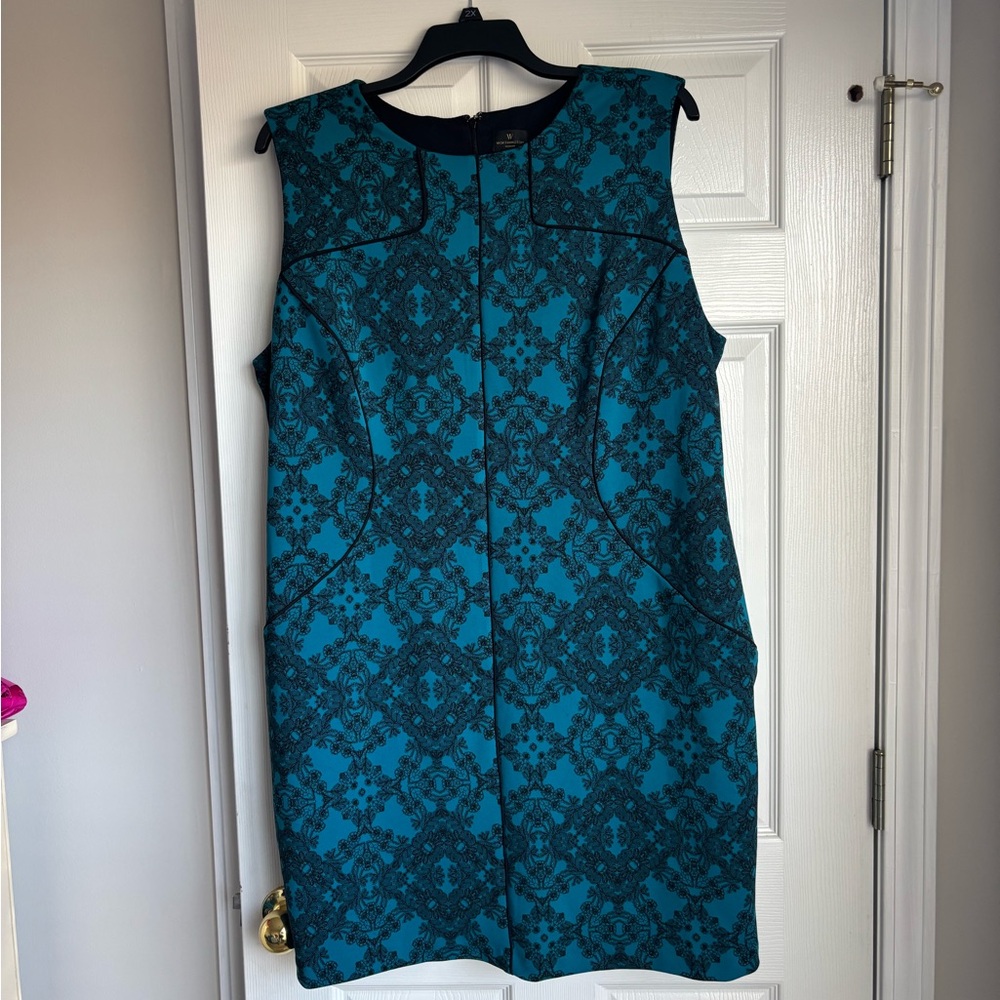 Chic Teal and Black Patterned Sleeveless Dress